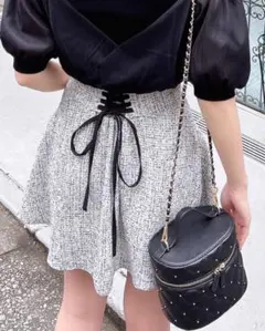 ingni バックレースアップツイードフレアスカパン