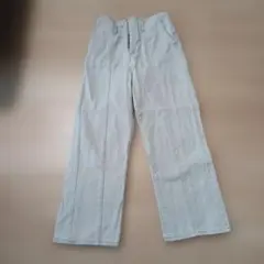 ライトグレー ハイウエスト ワイドレッグ デニム