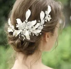 ウェディング ヘアアクセサリー シルバーリーフ ヘッドドレス
