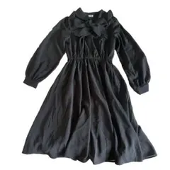 Honeys リボンワンピース 黒 長袖 フレア ロングワンピース