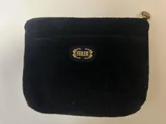 FEILER フラワー刺繍 ブラックポーチ