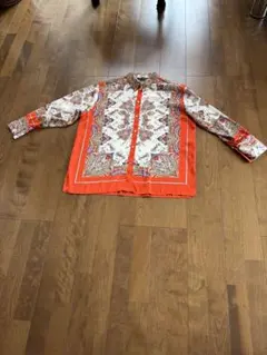 ペイズリー柄 長袖シャツ ブラウス オレンジ