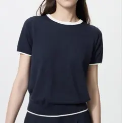 【新品未使用タグ付】ユニクロ　半袖　UVカットクルーネックセーター　ネイビー M