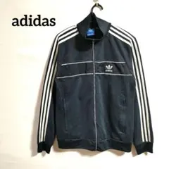 adidas トラックジャケット 3ライン 刺繍ロゴ ネイビー ジャージ 定番
