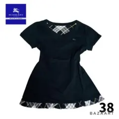 BURBERRY BLUE LABEL VネックTシャツ フリノバチェック 黒