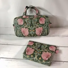 ハンドメイド/ブラック×ピンクピンパーネルのポーチ2点セット