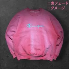 champion スウェット 鬼フェード レッド オーバーサイズ 刺繍ロゴ 水色のサムネイル