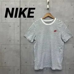 NIKE ナイキ ボーダー Ｔシャツ ロゴ刺繍 半袖 サイズL 白 灰