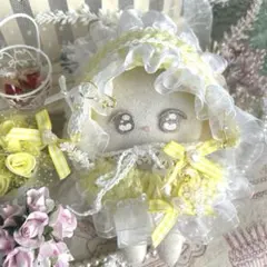 ぬい服 12cm ぬいぐるみ ヘッドドレス 黄色 オーガンジー ギンガムチェック