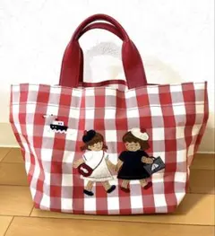希少☆ファミリア 70周年 ギンガムチェック 舟形トートバッグ 赤