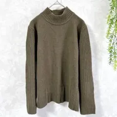 〈ブローディア〉ウール100%リブモックネックニットカーキブラウン系ユニセックス