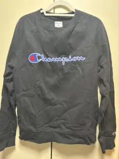 Champion チャンピオン スクリプトロゴ刺繍 クルーネック スウェット 黒