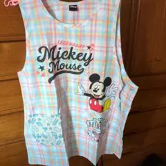 ミッキーマウス チェック柄エプロン M-L