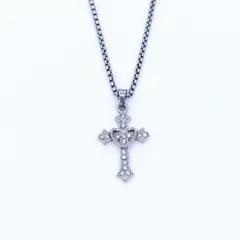 十字架 クロス ネックレス シルバー ラインストーン 50cm 地雷 Y2K