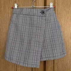 140グレー系チェック柄ラップスカート