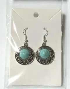 未使用 ターコイズ風 エスニック ビンテージ 丸 ピアス フックピアス 19