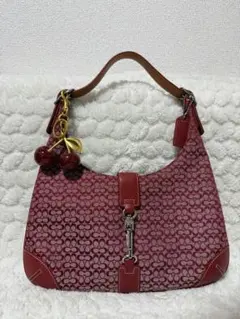 コーチ ジャッキー シグネチャー 肩掛け可 ワンショルダーバッグ レッド