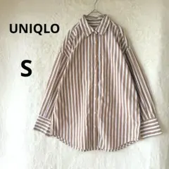 美品 GU S ベージュ ストライプ柄 オーバーサイズシャツ 綿 コットン100
