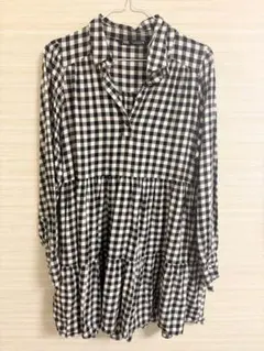【ZARA】ギンガムチェック ティアードワンピース 長袖