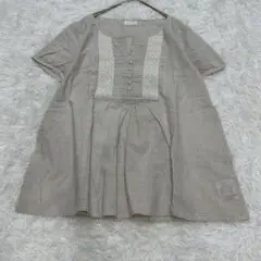 ナチュラルビューティーベーシック ストライプ 半袖チュニック レース装飾付き M