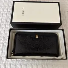 GUCCI⭕️グッチシマ リボン レザー 型押し ロゴ 黒 長財布 購入