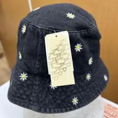 デイジー刺繍 バケットハット 黒