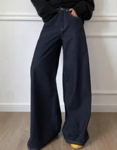 ダークブルーワイドレッグデニム