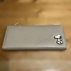 スヌーピー レザー長財布 ベージュ 薄型