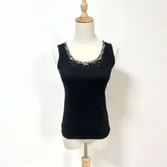 ミッシュマッシュ✨ビジュー付きタンクトップ【38】ブラック　黒のサムネイル