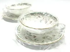 ノリタケ 花更沙ティーカップ&ソーサー2客　Noritake/小花柄/金彩/白磁