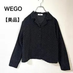 【美品】WEGO ドット柄 開襟シャツ ブラック 長袖 F レトロ 韓国