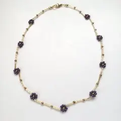 ハンドメイド　ビーズチョーカー　ゴールド×パープル