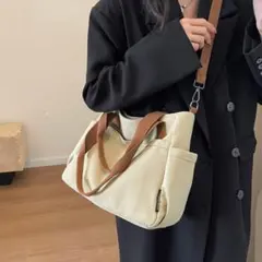 ラス1★ショルダーバッグ トートバッグ 2way キャンバス ホワイト 通勤通学のサムネイル