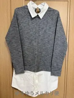 LEPSIM グレー ビジュー付き長袖シャツ チュニック Lサイズ