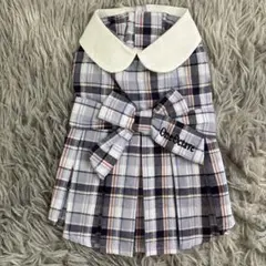 One Octave 犬服　エリ付きリボンワンピ ブルー Sのサムネイル