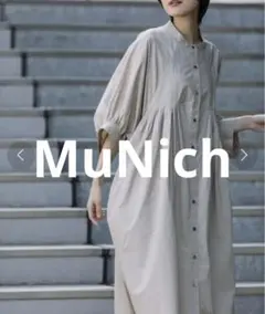 Munich ミューニックコットンタイプライター パフスリーブ シャツワンピース