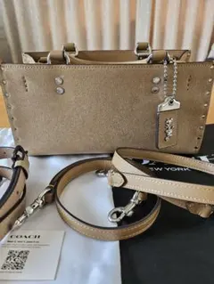 【美品】COACH ローグ スエード ハンドバッグ26リベット