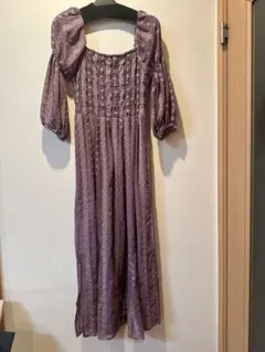 フーズフーチコ　パープル刺繍入りロングワンピース