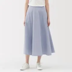 無印 ライトブルー フレアスカート ロング丈 L