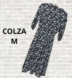 【COLZA】　五分袖　花柄ワンピース　ネイビー　M