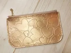 本革 ハート型押し シャンパンゴールド コンパクト財布 ミニポーチ No.277