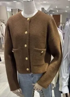 【未使用】anuans ラクーンブレンドノーカラーニットジャケット