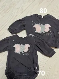 Cottoli ダンボ刺繍 長袖トレーナー ディズニーおそろい　兄妹姉妹コーデ