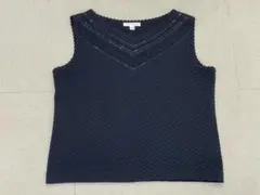 (L04091) ST. JOHN Vネックレース編みデザインノースリーブ二ット