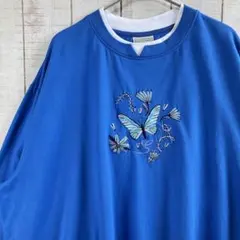 古着　長袖　スウェット 裏起毛　刺繍　　アメカジ ダサカワ　ゆるだぼ