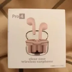 Pro 4 ワイヤレスイヤホン クリアケース、箱付き　色：ピンクのサムネイル
