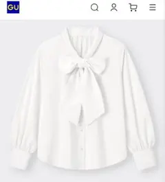新品タグ付［GU］ビッグボウタイブラウスQ +E(長袖)OFF WHITE /Sのサムネイル