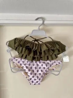 新品未使用 フリル水着 カーキ、花柄　タグ付き