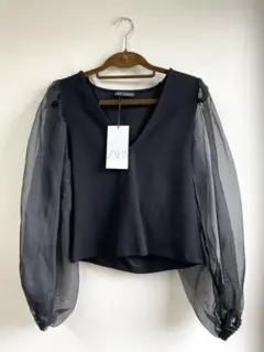 ZARA Ｖネックブラウス　シースルー　黒