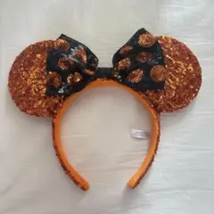ミニーカチューシャ スパンコール ディズニーランド オレンジ ドット ハロウィン